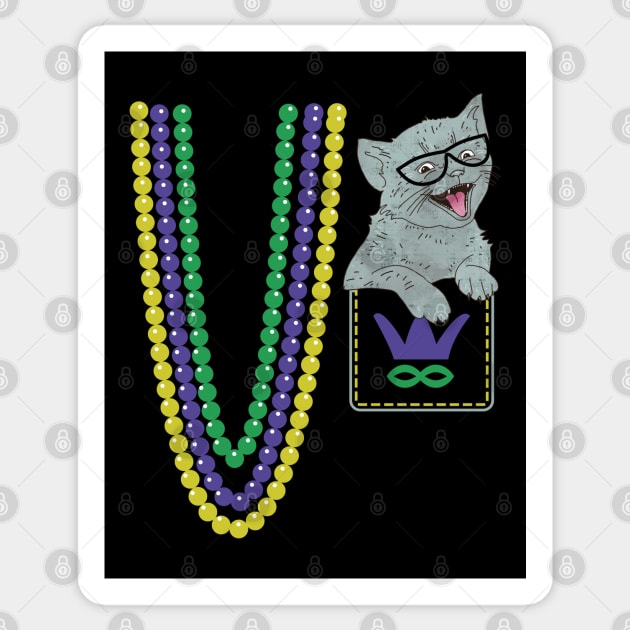 Funny Pocket Kitty Mardi Gras Parade Costume Sticker by okpinsArtDesign